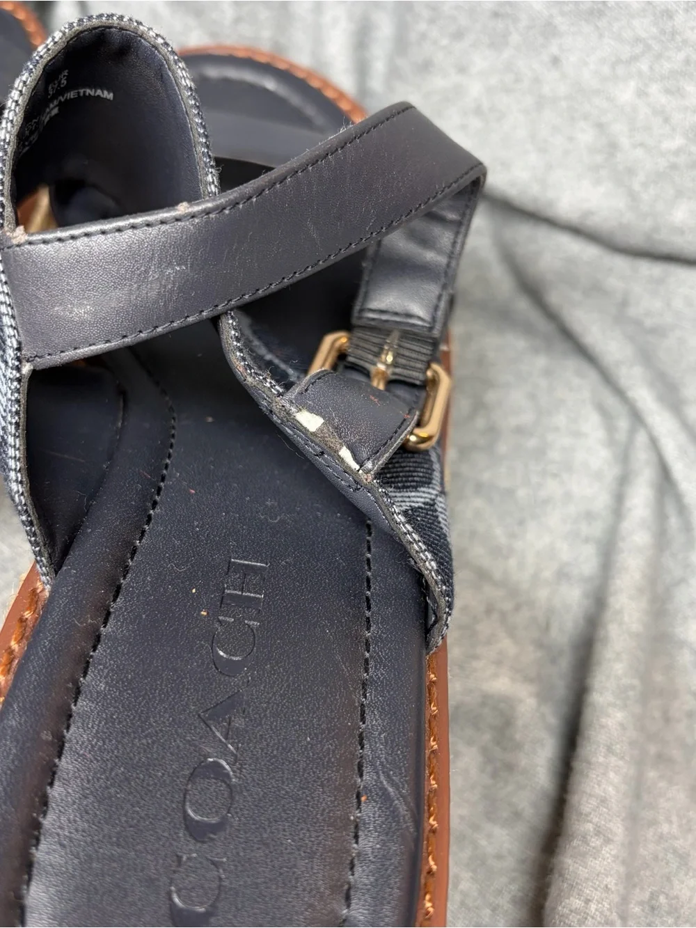 Coach Navy/Denim Signature Espadrille Wedge Sandals